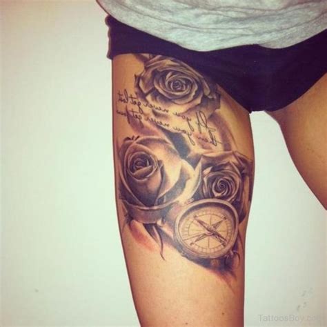 Rose And Compass Tattoo Thigh | Tattoo Designs, Tattoo Pictures