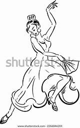 Coloring Page Flamenco Dancer Dress Fan Stock Vector Royalty Free  sketch template