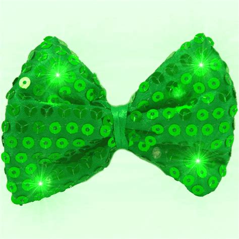 Green Sequin Bow Tie with Green LED Lights for St Patricks Day