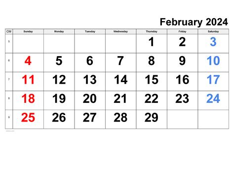 February 2024 Calendar | Free Printable PDF, XLS and PNG