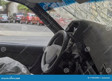 Accident On The Road. Damaged Cars After The Collision. Fragment Of A ...