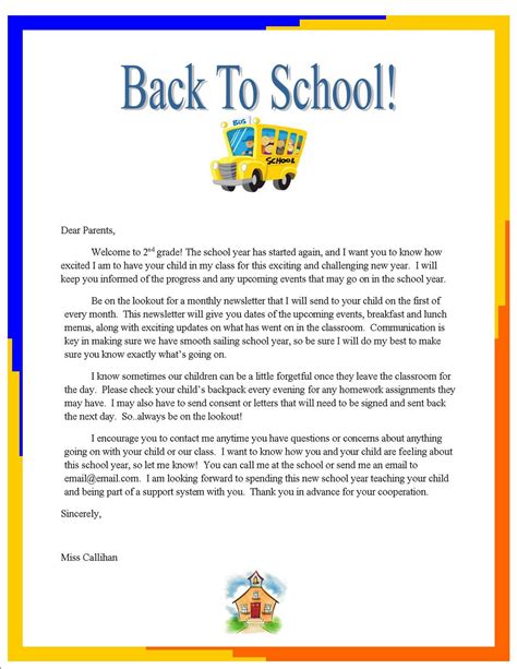 Emily's Blog: Week 3: "Back to School" letter to Parents