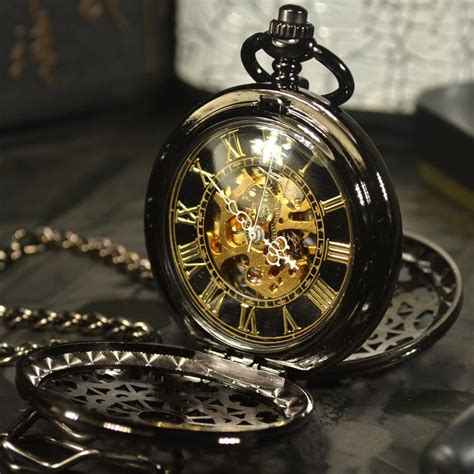 TIEDAN Steampunk Luxury Fashion Antique Skeleton Mechanical Pocket Watch Men Cha | 懐中時計, 時計, アクセサリー