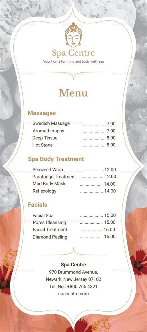 Spa Center Menu Design Template in PSD, Word, Publisher, Illustrator, InDesign | Spa menu, Salon ...