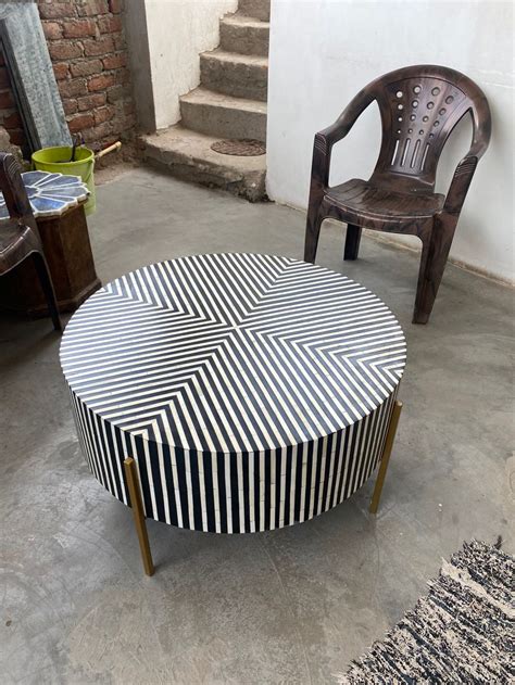 Striped Pattern Bone Inlay Coffee Table Black Bone Inlay - Etsy