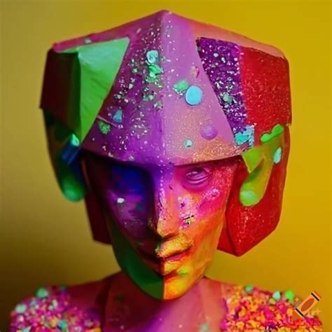 Intricate origami figures made of colored recycled paper on Craiyon