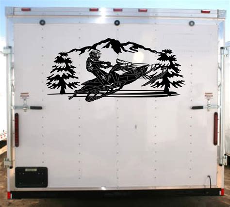 StickerChef Snowmobile Racing Trailer Decals Mountains Trees Stickers