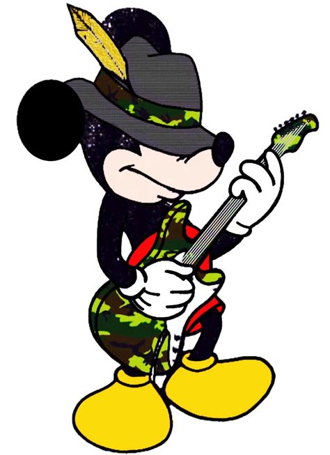 Cartoon Mickey Mouse with Guitar and Fedora Hat