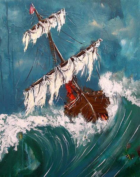 Ship In A Storm Painting by Miroslaw Chelchowski