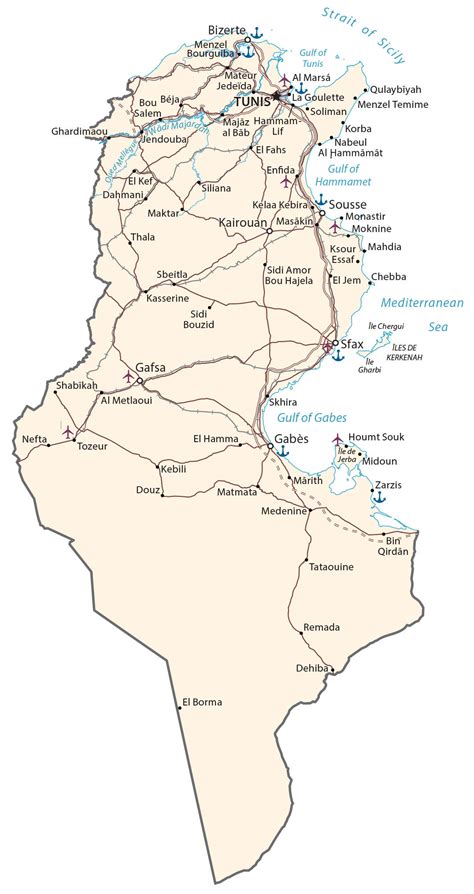 Tunisia Map - Cities and Roads - GIS Geography