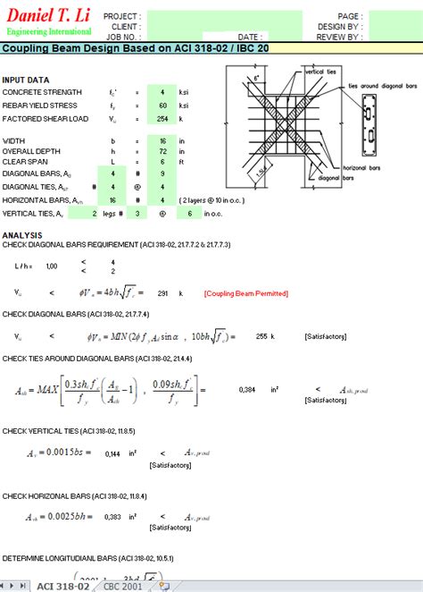 Coupling Beam Design Spreadsheet