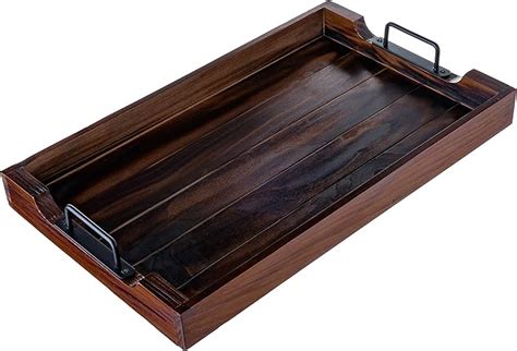 NOQRA Wooden Serving Tray 20 Inch with Strong Black Metal Handles - Decorative and Antique Large ...