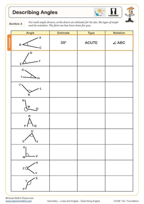 Describing Angles Worksheet | Cazoom Maths Worksheets