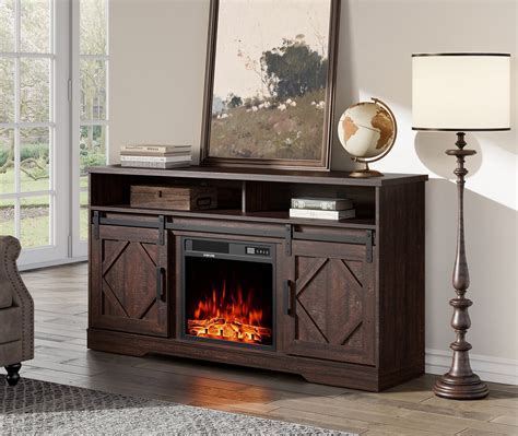 Farmhouse Electric Fireplace TV Stand for TV's up to 65 inch,Brown ...