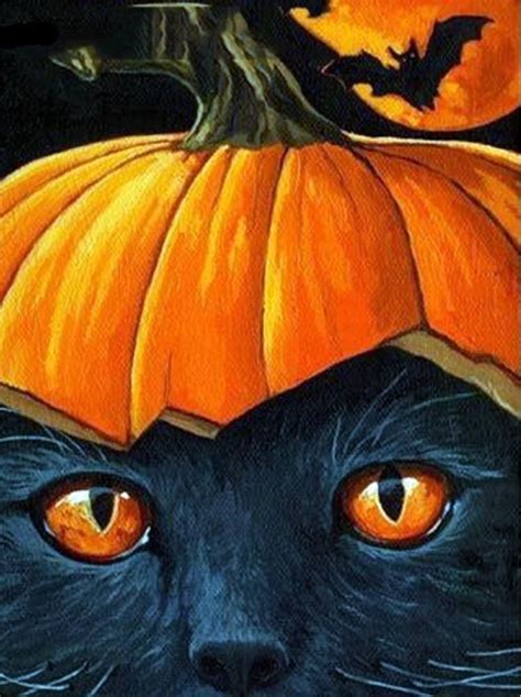 Pumpkin Head Black Cat Diamond Painting Kit | Halloween art, Halloween ...