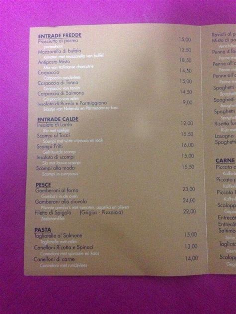 Menu at Il Carpaccio, Antwerp