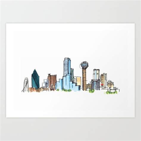 downtown dallas skyline Art Print by Worth St. Design Co. - X-Small | Dallas skyline, Skyline ...