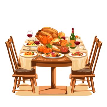 Thanksgiving Dinner Table Vector, Sticker Clipart Cartoon Thanksgiving ...