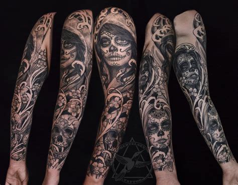 Unique Full Sleeve Sugar Skull Tattoo by Jake Bertelsen: TattooNOW