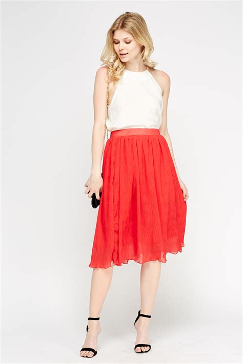 Red Pleated Midi Skirt - Just $7