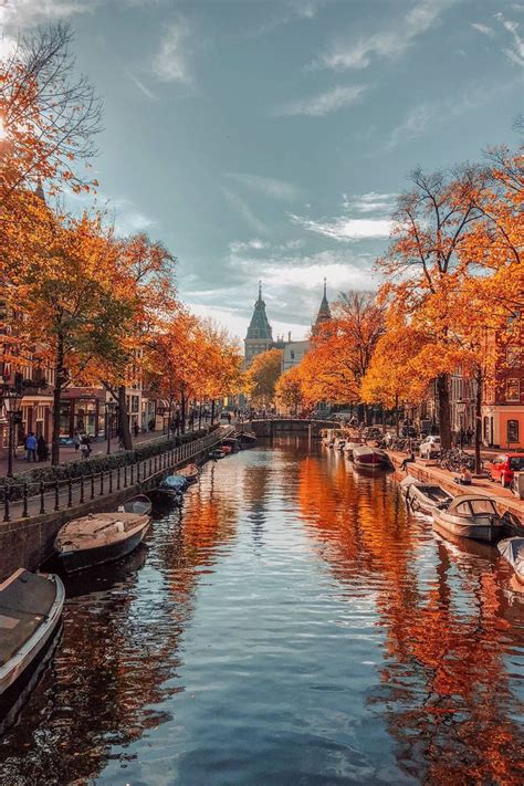 Amsterdam's pretty tree-lined canals get an autumnal makeover in the Netherlands. For more ...