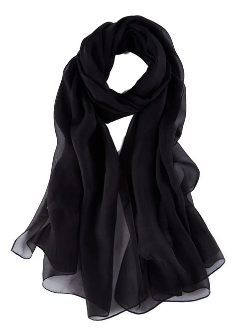 Long Silk Chiffon Scarf Solid Black Color SQL202 | Chiffon scarf, Black ...