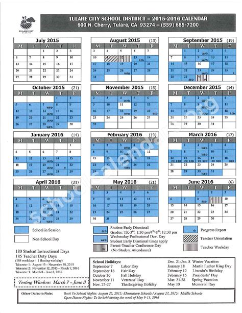 Tulare City School District Calendars – Tulare, CA