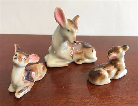 Vintage Doe and Fawn Figurines, Mid Century Deer Figurines, Porcelain Animal Figurine, Woodland ...
