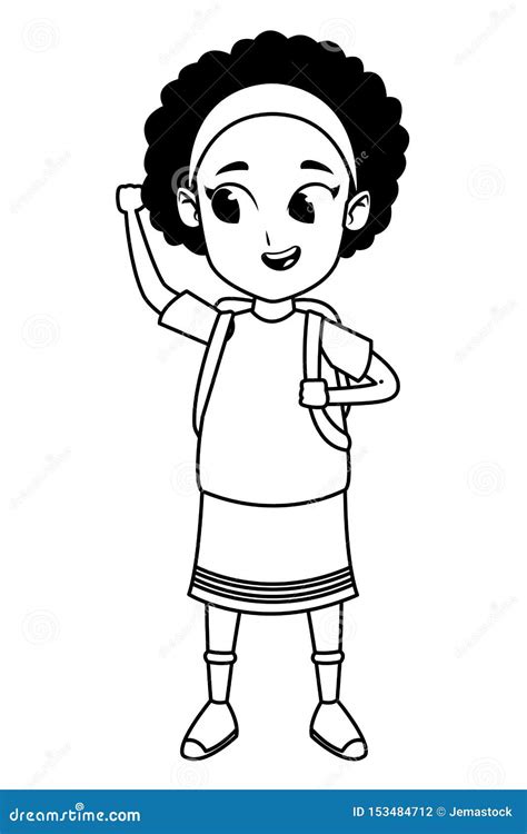 Adorable Cute Young Girl Cartoon in Black and White Stock Vector ...