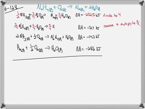 Calculate ΔH for the reaction N2 H4(l)+O2(g) N2(g)+2 H2 O(l) given the following data: | Numerade