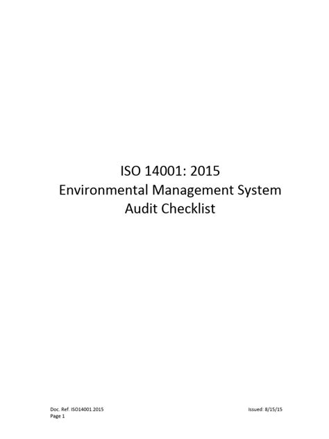 Environmental Audit Checklist Iso 14001-2015 | PDF