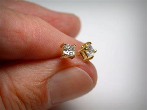 Lovely Stud Earrings For Women's 0.20 Ct Princess Cut Diamond 14k Yellow Gold Ov - Diamond