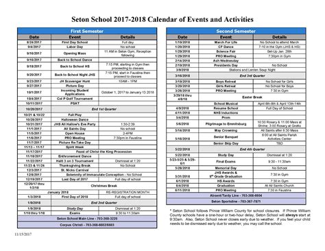 Seton School Calendar of Events and Activities | Seton School Manassas