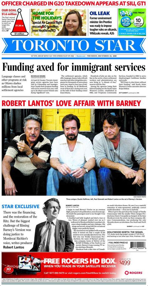 Newspaper The Toronto Star (Canada). Newspapers in Canada. Thursday's ...