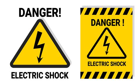 Electric shock hazard warning sign for work or laboratory safety with printable yellow sticker ...