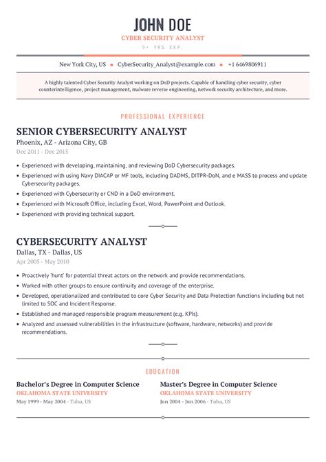 Cyber Security Analyst Resume Example With Content Sample | CraftmyCV