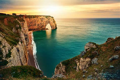 Sunset In Etretat Stock Photo - Download Image Now - iStock