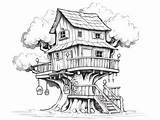 Tree House Coloring Fun  Page sketch template