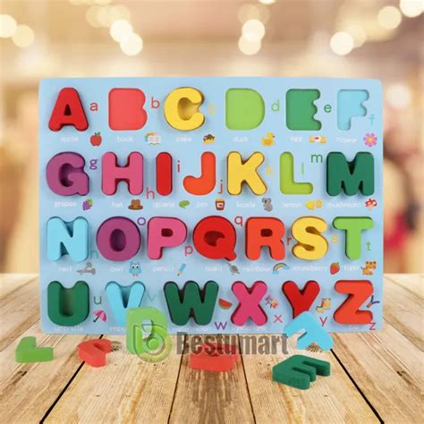 WOODEN ALPHABET PUZZLE Board Toddler Educational Early Learning Toy ...