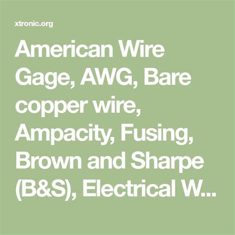 American Wire Gage, AWG, Bare copper wire, Ampacity, Fusing, Brown and ...