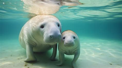 Premium AI Image | Mother Dugong Teaches Baby Dugong to Swim