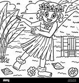 Summer Girl In Hula Outfit Coloring Page For Kids Stock Vector Image  sketch template