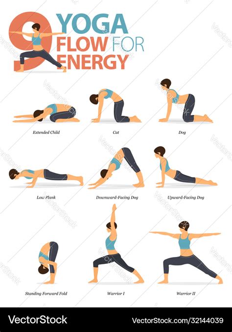 9 yoga poses for workout in yoga flow for energy Vector Image