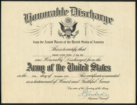 Certificate of Honorable Discharge for Bhagat Singh Thind | South Asian American Digital Archive ...