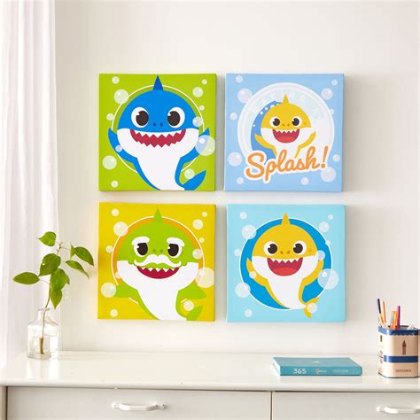 Pink Fong Baby Shark 4 Pack Canvas Wall Art for Children, Blue - Walmart.com