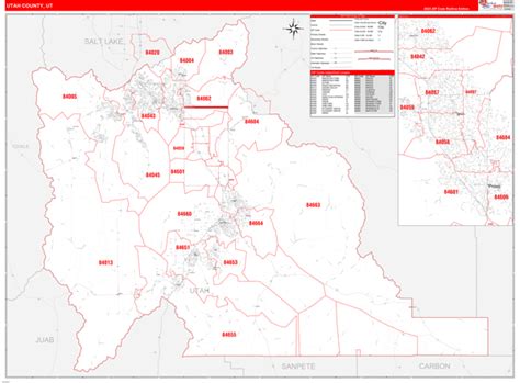 Utah County, UT Zip Code Wall Map Red Line Style by MarketMAPS - MapSales