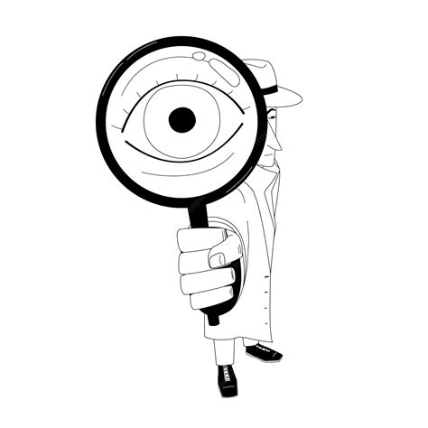 Premium Vector | Black and white illustration of a detective in a hat and cloak looking into a ...