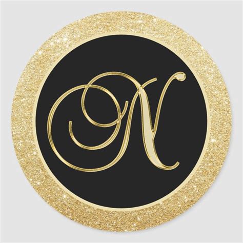 Elegant Monogram Letter N Black Gold Glitter Seals | Zazzle | Monogram letters, Gold glitter ...