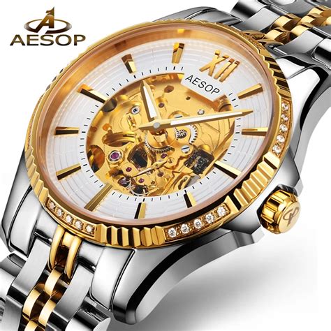 2018 Business Sapphire Mechanical Watches Mens Skeleton Automatic Watch Men Gold Stainless Steel ...