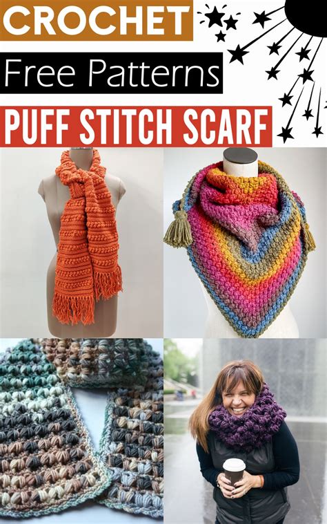 8 Free Crochet Scarf Patterns With Puff Stitch For Winter - Red Agape Blog